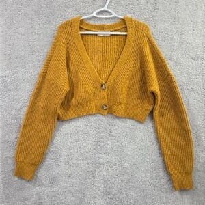 Double Zero Cardigan Cropped Lovely Large Mustard Yellow Knit Boho Cozy Slouchy